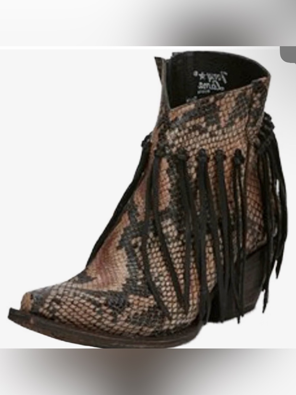 NIB Tony Lama Anahi Fringe Snake-Print Ankle Boot